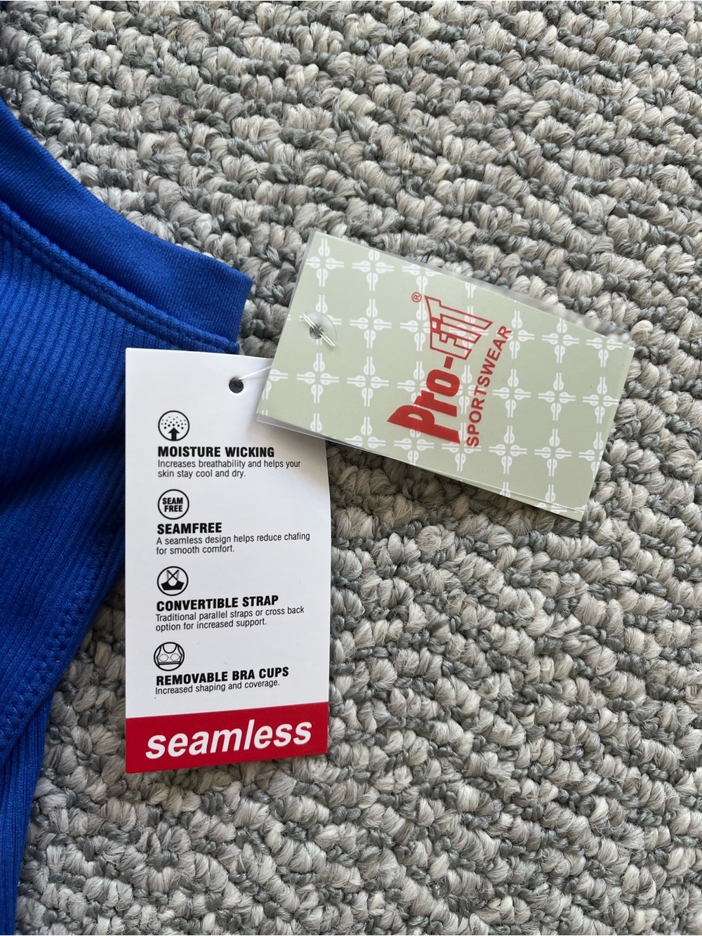 Pro:Fit Medium Ribbed Racerback Royal Cerulean Blue Cropped Tank Sports Bra - Picture 3 of 7